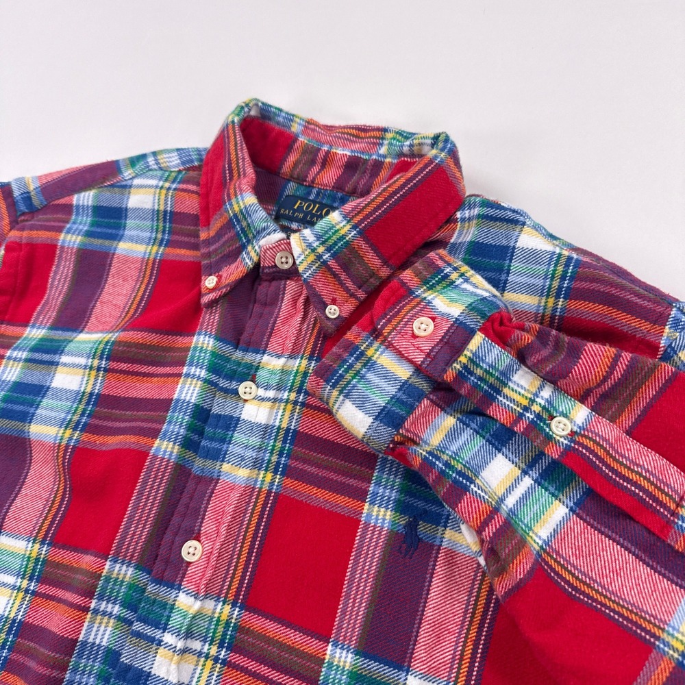 Polo Ralph Lauren Flannel Shirt Mens Large Classic Fit Red Plaid Tartan Twill